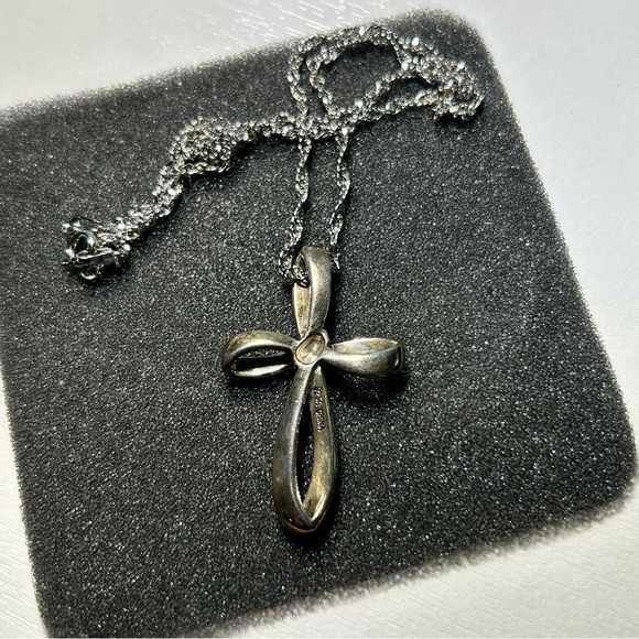 Suspicion Sterling Marcasite Ribbon Cross Necklace QVC - Picture 4 of 5